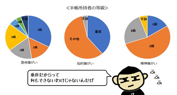 手帳所持者の等級に関する円グラフ