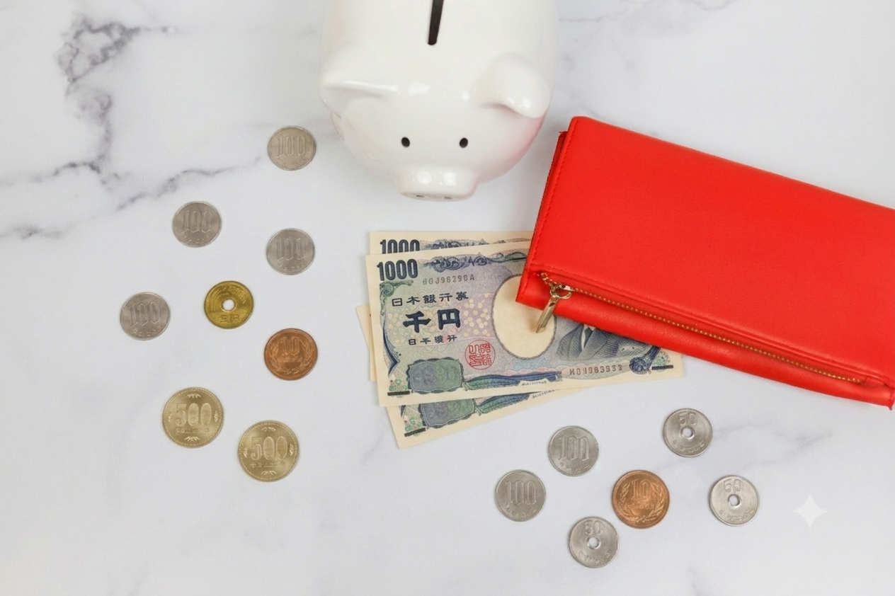 財布と小銭、コストが軽くなるイメージ